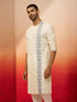 Men's White Blue Cotton Jamdani Kurta